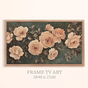 Vintage Floral Painting Frame Tv Art, Peach Rose Botanical Frame Tv Art, Antique Rose Frame Tv Art, Rustic Summer Floral Tv Screen Saver.
