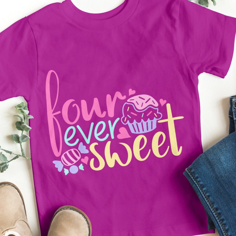 Four Ever Sweet Svg, 4th Birthday Svg, 4 year old Birthday Svg, Birthday Girl Svg, Silhouette Cricut Cut Files, svg, dxf, eps, png. image 4