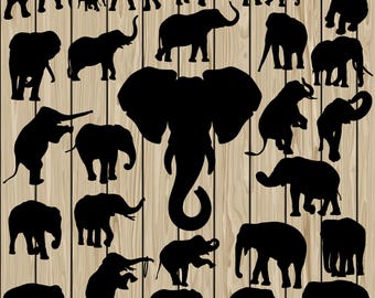 26 Elephant SVG, Elephant EPS, Elephant Vector, Elephant Silhouette Clipart, Elephant DXF, Elephant Png, Elephant Cutting File, Printable.