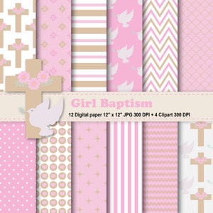 Mädchen Taufe Digitalpapier, Mädchen Taufe Clipart, Taufe Hintergrund, Taufe Einladung, Taufe Digitalpapier, Muster, kommerzielle Nutzung.