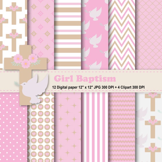 Girl Baptism Digital Paper, Girl Baptism Clipart, Baptism Background, Baptism Invitation, Baptism Digital Paper, Pattern, Commercial Use.