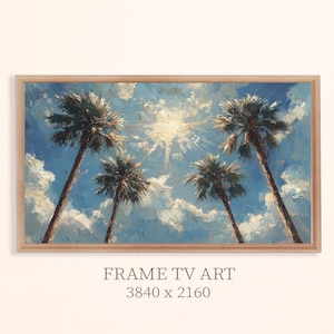 Tropical Palm Tree Painting Frame Tv Art, Sunny Summer Sky Frame Tv Art, Beach Vibes Frame Tv Art, Modern Tropical Coastal Screen Saver.