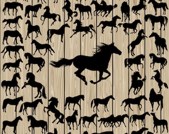 62 Horse Silhouette SVG, Horse Vector, Running Horse SVG, Horse EPS, Horse Dxf, Horse Png, Cutting Files, Cutting Machine, Printing, Vinyl.