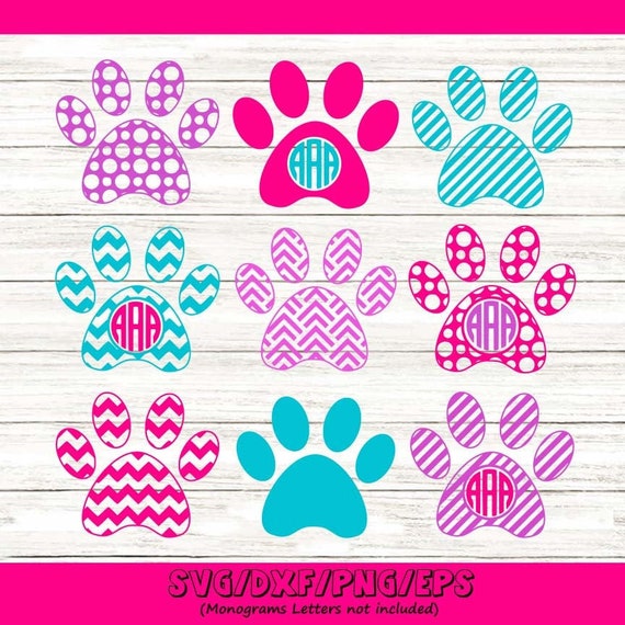 Paw Print SVG, Paw Print Monogram, Dog Paw SVG, Die Cuts, Cutting File, Vinyl Cutter, Monogram Frames, Dog Paw Monogram, Commercial Use.