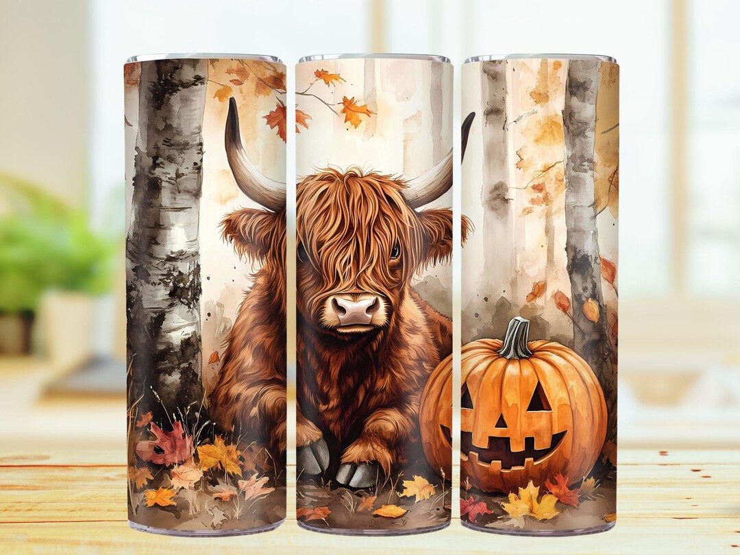 Highland Cow 20oz Skinny Tumbler Wrap Sublimation, Fall Highland Cow ...