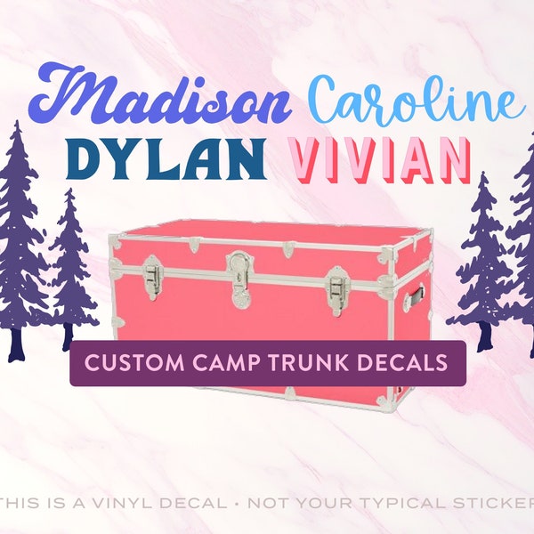 Personalized Camp Gift Trunk Kit Name Vinyl Decal for Sleepaway Camp Suitcase Boys Girls Counselor Luggage Shadow Monogram Sticker Bach Trip