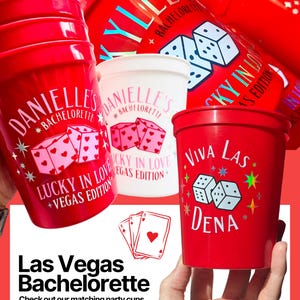 Las Vegas Party Cups Kundengerechte wiederverwendbare Bachelorette personifizierte 16 Unze rote Kasino-Nacht Vegas vor Vows Würfel-Thema Vegas-Zeichen-Party-Tasse
