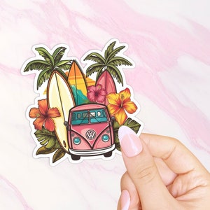 Volkswagon Bus Beach Surfing Sticker Retro 60s Hawaiian Vacation Gift Bag Disney Aulani Surprise Waikiki Oahu KO'Olina