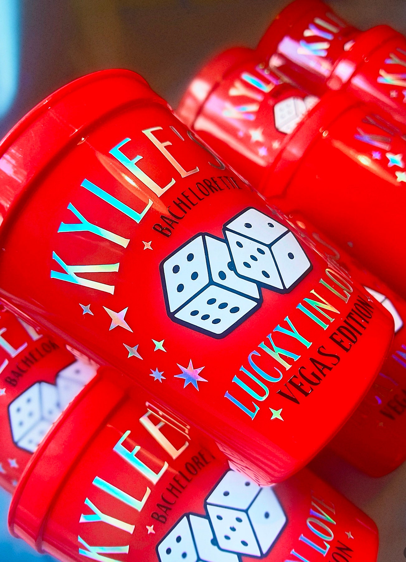 Las Vegas Party Cups Kundengerechte wiederverwendbare Bachelorette personifizierte 16 Unze rote Kasino-Nacht Vegas vor Vows Würfel-Thema Vegas-Zeichen-Party-Tasse