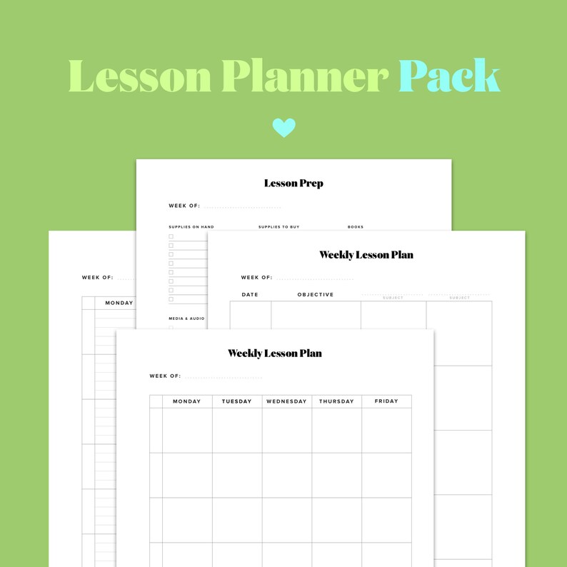 Lesson Planner Pack Teacher planning printables Homeschool Etsy