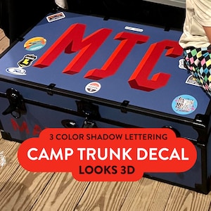 Calcomanía de vinilo Shadow Letter para Camp Trunk Cumpleaños personalizado Bach Fiesta personalizada Favorece Summer Camp Trunk Label Kid Teen Iniciales monograma