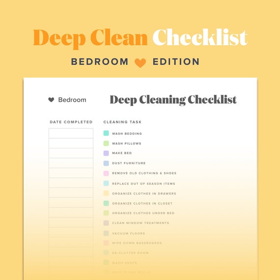 Bedroom Deep Clean Checklist Printable