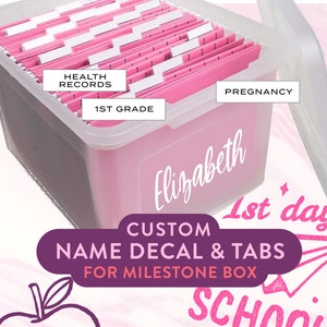 Naklejka na torbę Kids Milestone Box Kit, naklejka na pudełko na dokumenty, szkolne pamiątki, organizacja, naklejka na pudełko z pamiątkami, naklejka na kosz, naklejka winylowa, etykieta