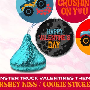 Monster Truck Valentine Hershey Kiss Custom Labels Personalized Party Favor Gift Bag Grad Event for Baby Shower Birthday Bag Sticker