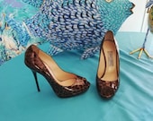 Pumps open toe Jimmy Choo leather varnish panther pattern
