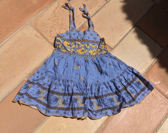 Vintage Provençaalse blauwe meisjesjurk