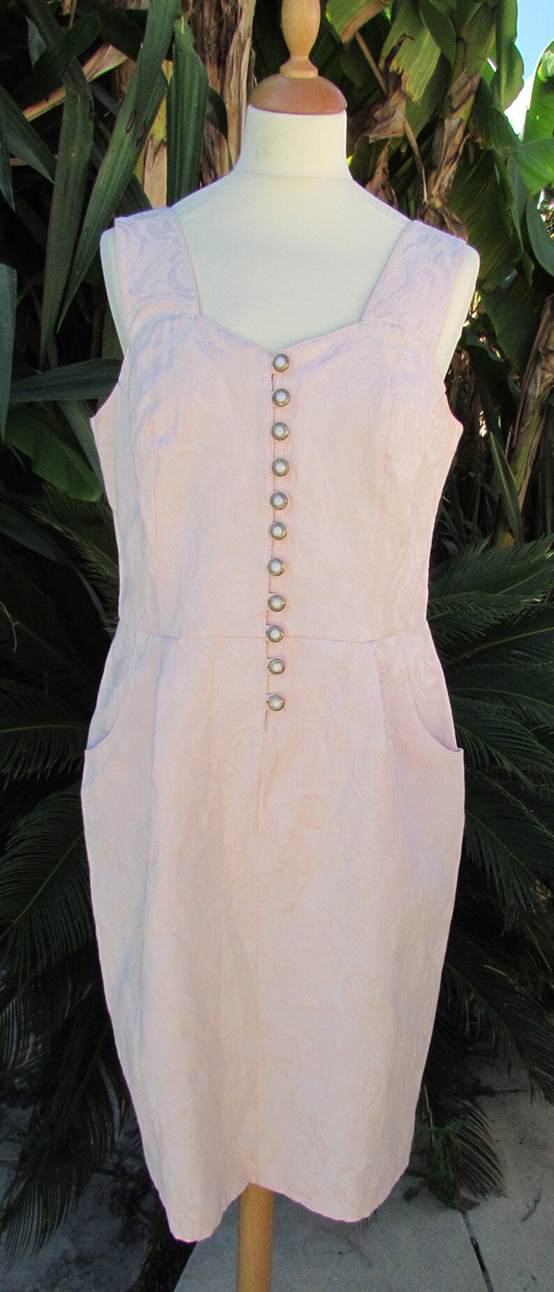 Pale pink vintage outfit bolero jacket Pattern on dress