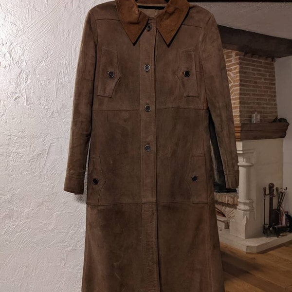 Superbe manteau femme vintage en cuir véritable bi-colore M