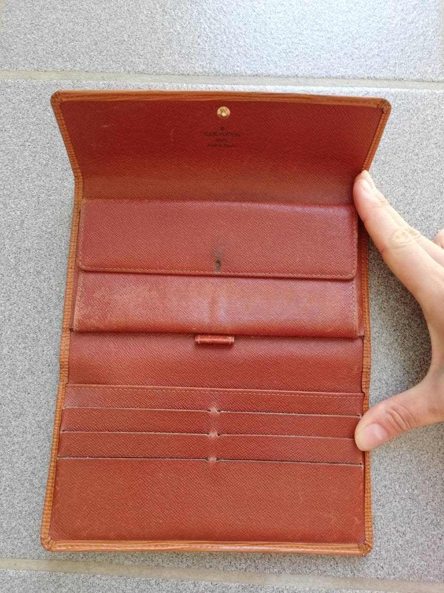 Large Vintage Louis Vuitton Camel-colored Leather Wallet 