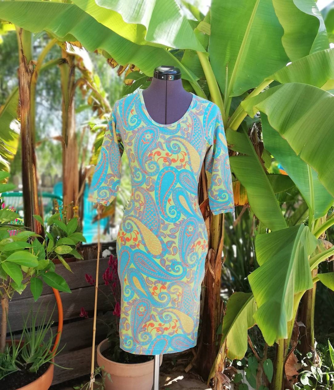 Robe Bodycon Vintage Body Central Femme L – Imprimé Paisley Années 90 Y2K