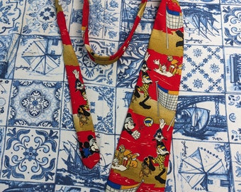 Vintage 80's Disney Mickey Mouse tie red, yellow and white with Donald Duck and Goofy beach volleyball