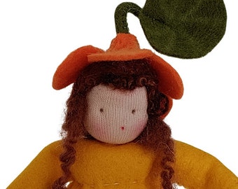 Seasonal table figure - Nasturtium flower child - anthroposophical - free school - sustainable gift - felt doll summer seasonal table