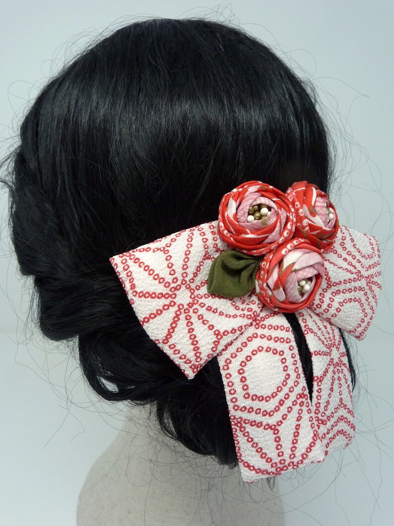 Hair ribbon with japanese fabric. Hair accessory. Soft Etsy