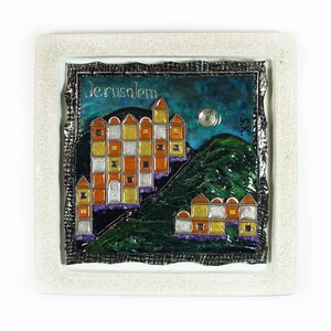Jerusalem Wall hanging picture, Handmade Israeli art decor, House Home gift, Judaica, Jewish Contemporary