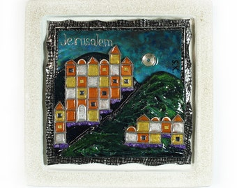 Jerusalem Wandhängen Bild, handgemachte israelische Kunst Dekor, Haus Haus Geschenk, Judaica, jüdische zeitgenössische