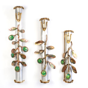 Olive Mezuzah Israeli Jewish judaica gift, Brass Wall Art, handmade, Holy Land, Religious, Seven Species, home house, Housewarming, &quot;Shin&quot;