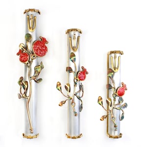 Pomegranate Mezuzah Israeli Jewish judaica gift, Brass Wall Art, handmade, Holy Land, Religious, Seven Species, home house, Housewarming
