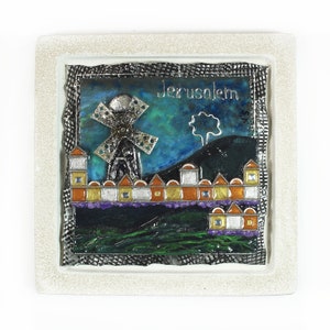 Jerusalem-Yemin Moshe&#39;s neighborhood Wall hanging Picture, Handmade Israeli art decor, House Home gift, Judaica, Jewish Contemporary,