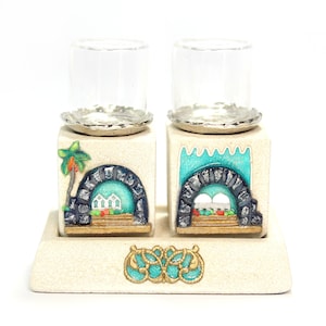 Jerusalem - Candlestick Holders, Israeli handmade  Stone, Kabbalat Shabbat Shalom, Yom Tov, Jewish judaica Gifts, Mother&#39;s Day, Eshet Chayil