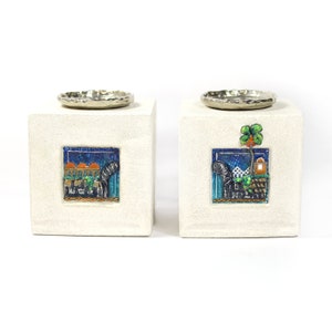 Jerusalem - Candlestick Holders, Israeli handmade Stone, Kabbalat Shabbat Shalom, Yom Tov, Jewish judaica Gifts, Mother&#39;s Day, Eshet Chayil