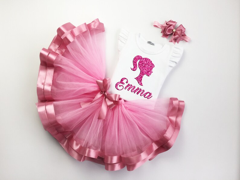 Barbie Tutu Set First Birthday Tutu Outfit Dusty Pink Baby Etsy