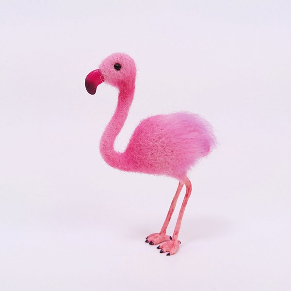 Felt bird needle felted flamingo miniature pink bird felt bird collectible Felt Pink Flamingo