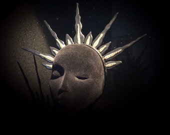 Gothic Sun Halo Headdress - READY TO SHIP Spiked Black Sunray Sunbeam Crown Crystals Goddess Photoshoot Headpiece