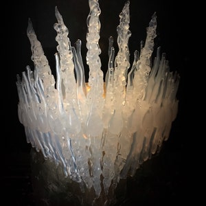 Clear Transparent Jewelled Ice Queen Crown. A sculptured real ice-like icicle crown with ice like ‘jewels’.