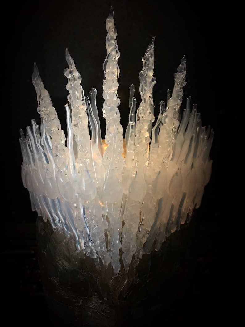 Clear Transparent Jewelled Ice Queen Crown. A sculptured real ice-like icicle crown with ice like ‘jewels’.