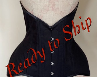 Ready to Ship - 29” Closed Waist Curvy longline Underbust Corset, Black Herringbone Coutil Underbust Corset, Curvy Underbust Corset