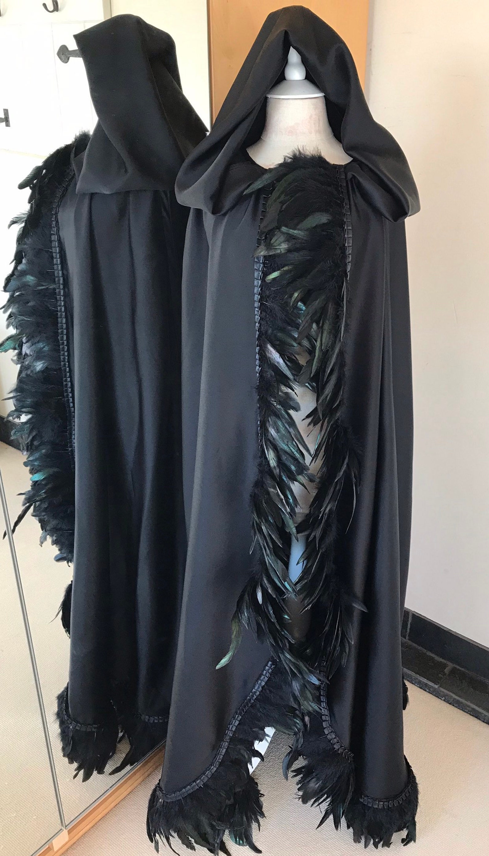 Full Length Hooded Raven Cloak Feathered Cloak Full Length Etsy