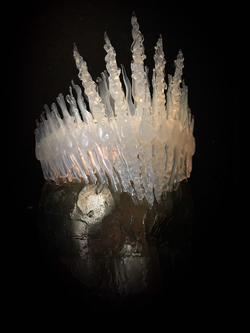 Clear Transparent Jewelled Ice Queen Crown. A sculptured real ice-like icicle crown with ice like ‘jewels’.