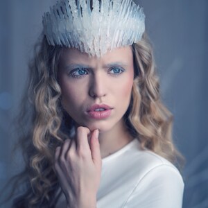 Clear Transparent Jewelled Ice Queen Crown. A sculptured real ice-like icicle crown with ice like ‘jewels’.