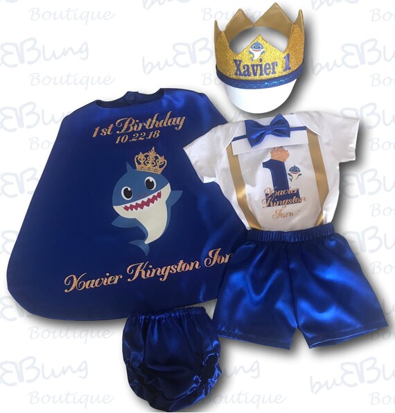 Birthday Prince Prince Cape Personalized baby shark First Birthday Outfit Boy Prince 1st birthday costume P Cake smash outfit