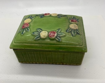 caja con tapa, cerámica, pitillera, verde vintage