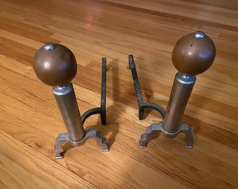 Morillos, morillos para chimeneas art déco, estilo Donald Deskey, morillos art déco, leñeros para chimenea