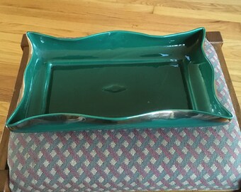 Compote, Deep Green Compote, vintage compote, candy dish in green and gold, ugly pottery