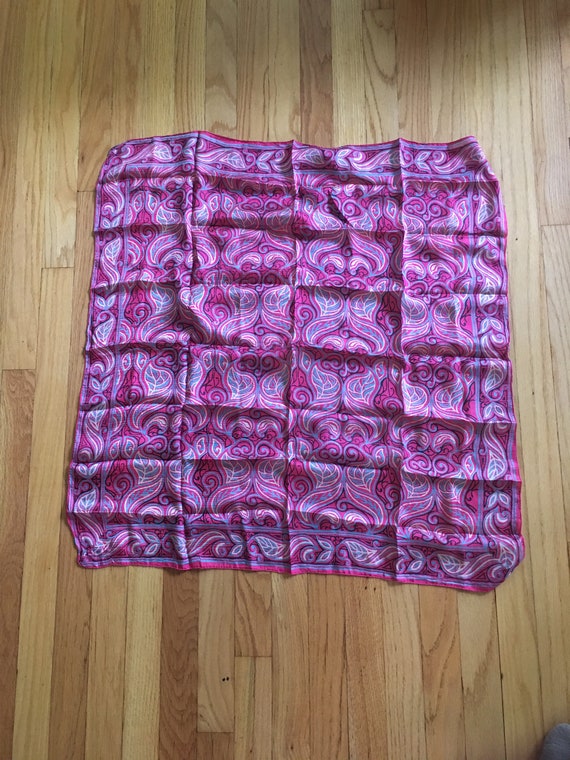 Vintage Indian Pink gold blue and black abstract 60s silk scarf or mens pocket square