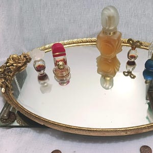 Vanity Mirror with Gold Roses and Laced Edge - Mid Century. Vintage large