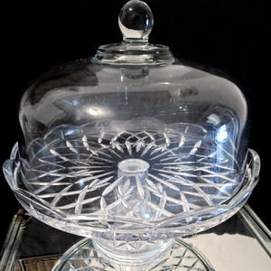 Cake Plate &quot;Imperial&quot; Czech Republic 24%lead Crystal, Scalloped  Edge, Pedestal, Spiral graph Design, heavy glass dome crystal ball top